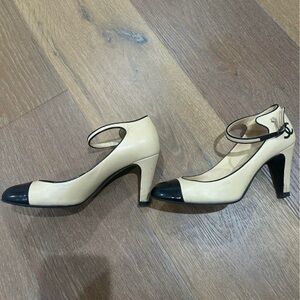 Beige and Black Two-Tone Mary Jane Heels